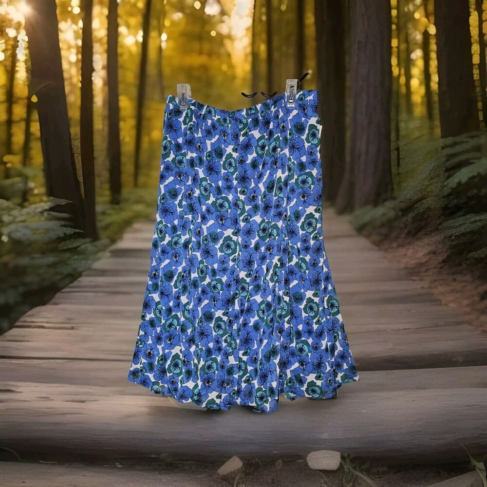 Laura Scott Circle Midi Skirt Womens Size XL Blue Floral Flowy Summer Vacation